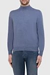 Gran Sasso Men's jumper with a high stand-up collar made of wool, blue - High collar stand. 100% wool. Country of manufacture: Italy. Care: specialized cleaning - photo 3