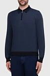 Gran Sasso Wool silk long sleeve polo blue for men - Contrasting trim. Long sleeve. 70% wool, 30% silk. Closure: Zipper. Country of origin: Italy. Care: specialized cleaning - photo 3