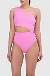 OYE Swimwear Купальник совместный розовый женский - контрастные лямки. 80% полиамид, 20% лайкра. пуговицы. Страна производитель: Италия. Уход: специализированная чистка - фото 3