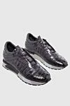 Santoni Gray crocodile leather sneakers for men - textured leather, contrast sole. 100% crocodile skin. lacing. Country of manufacture: Italy. Care: specialized cleaning - photo 3