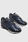 Santoni Blue Alligator Sneakers for men - textured leather, contrast sole. fur lining. 100% alligator skin. lacing. Country of manufacture: Italy. Care: specialized cleaning - photo 3