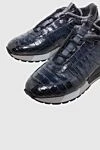 Santoni Blue Alligator Sneakers for men - textured leather, contrast sole. fur lining. 100% alligator skin. lacing. Country of manufacture: Italy. Care: specialized cleaning - photo 5