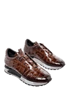 Santoni Brown Alligator Sneakers for men - textured leather, contrast sole. 100% alligator skin. lacing. Country of manufacture: Italy. Care: specialized cleaning - photo 3