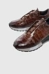 Santoni Brown Alligator Sneakers for men - textured leather, contrast sole. 100% alligator skin. lacing. Country of manufacture: Italy. Care: specialized cleaning - photo 5