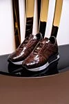 Brown Alligator Sneakers for men Santoni - textured leather, contrast sole. 100% alligator skin. lacing. Country of manufacture: Italy. Care: specialized cleaning - photo 6