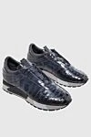 Santoni Blue Alligator Sneakers for men - textured leather, contrast sole. 100% alligator skin. lacing. Country of manufacture: Italy. Care: specialized cleaning - photo 3