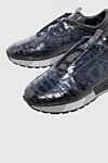 Santoni Blue Alligator Sneakers for men - textured leather, contrast sole. 100% alligator skin. lacing. Country of manufacture: Italy. Care: specialized cleaning - photo 5