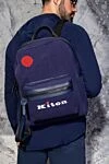 Cotton and elastane backpack blue for men Kiton - logo. 90% cotton, 10% elastane. front pocket. Fastener: zipper. Country of manufacture: Italy. Care: specialized cleaning - photo 4