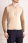 Kiton Beige cotton sports jacket for men - Decor: contrasting sleeves. Additionally: hood. Composition: 100% cotton. Fastening: zipper, drawstring. Pockets: two side pockets. Country of manufacture: Italy. Care: specialized cleaning - photo 3