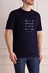 Brunello Cucinelli Blue cotton T-shirt for men - print. 100% cotton. Country of origin: Italy. Care: specialized cleaning - photo 3