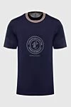 Brunello Cucinelli Blue cotton T-shirt for men - print, edging on the collar. 100% cotton. Country of origin: Italy. Care: specialized cleaning - photo 1