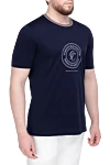 Brunello Cucinelli Blue cotton T-shirt for men - print, edging on the collar. 100% cotton. Country of origin: Italy. Care: specialized cleaning - photo 3