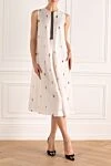 White silk dress for women Fabiana Filippi - zipper, belt. floral pattern, contrasting belt. 100% silk. Country of manufacture: Italy. Care: specialized cleaning - photo 2