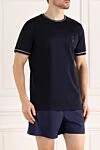 Billionaire Cotton T-shirt blue for men - piping on the collar and sleeves. 100% cotton. Country of manufacture: Italy. Care: specialized cleaning - photo 3