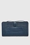 Bottega Veneta Men's clutch bag made of genuine leather and crocodile skin blue - Weaving, textured leather. 80% genuine leather, 20% Crocodile skin. Button. 4 compartment. Country of manufacture: Italy. Care: specialized cleaning - photo 1