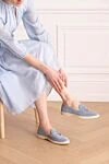 Лоферы из кожи голубые женские Santoni - контрастная подошва, кисти. кожа. Высота каблука: 2 см. Страна производитель: Италия. Уход: специализированная чистка - фото 2