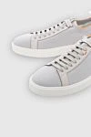 Santoni Men's gray leather and textile sneakers - logo, contrast sole. 30% leather 70% textile. lacing. Country of origin: Italy. Care: specialized cleaning - photo 5