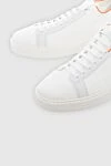 Santoni White leather and textile sneakers for men - logo, contrast insert. 30% leather 70% textile. lacing. Country of manufacture: Italy. Care: specialized cleaning - photo 5