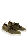 Santoni Green leather and textile sneakers for men - logo, contrast sole. 30% leather 70% textile. lacing. Country of manufacture: Italy. Care: specialized cleaning - photo 3