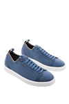 Santoni Sneakers in leather and textile blue for men - logo, contrast sole. 30% leather 70% textile. lacing. Country of manufacture: Italy. Care: specialized cleaning - photo 3