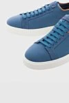 Santoni Sneakers in leather and textile blue for men - logo, contrast sole. 30% leather 70% textile. lacing. Country of manufacture: Italy. Care: specialized cleaning - photo 5