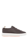 Santoni Brown leather sneakers for men - logo, contrast sole, perforation. 100% genuine leather. lacing. Country of manufacture: Italy. Care: specialized cleaning - photo 1