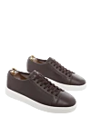 Santoni Brown leather sneakers for men - logo, contrast sole, perforation. 100% genuine leather. lacing. Country of manufacture: Italy. Care: specialized cleaning - photo 3