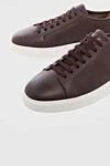 Santoni Brown leather sneakers for men - logo, contrast sole, perforation. 100% genuine leather. lacing. Country of manufacture: Italy. Care: specialized cleaning - photo 5