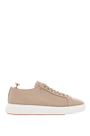 Santoni Beige leather sneakers for men - logo, contrast sole. 100% genuine leather. lacing. Country of manufacture: Italy. Care: specialized cleaning - photo 1