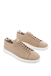 Santoni Beige leather sneakers for men - logo, contrast sole. 100% genuine leather. lacing. Country of manufacture: Italy. Care: specialized cleaning - photo 3