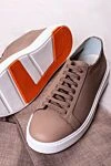 Beige leather sneakers for men Santoni - logo, contrast sole. 100% genuine leather. lacing. Country of manufacture: Italy. Care: specialized cleaning - photo 6