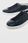 Santoni Blue leather sneakers for men - logo, contrast sole. 100% genuine leather. lacing. Country of manufacture: Italy. Care: specialized cleaning - photo 5