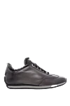 Santoni Gray leather sneakers for men - logo, contrast sole. fur lining. 100% genuine leather. lacing. Country of manufacture: Italy. Care: specialized cleaning - photo 1