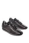 Santoni Gray leather sneakers for men - logo, contrast sole. fur lining. 100% genuine leather. lacing. Country of manufacture: Italy. Care: specialized cleaning - photo 3