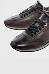 Santoni Gray leather sneakers for men - logo, contrast sole. fur lining. 100% genuine leather. lacing. Country of manufacture: Italy. Care: specialized cleaning - photo 5