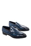 Santoni Blue crocodile leather loafers for men - contrast sole, textured leather. 100% crocodile skin. Country of manufacture: Italy. Care: specialized cleaning - photo 3