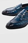 Santoni Blue crocodile leather loafers for men - contrast sole, textured leather. 100% crocodile skin. Country of manufacture: Italy. Care: specialized cleaning - photo 5