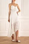 Charo Ruiz White cotton and polyester dress for women - belt, hidden zipper. lace. 70% cotton, 30% polyester. Country of manufacture: Italy. Care: specialized cleaning - photo 3