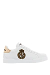 Dolce & Gabbana White leather sneakers for men - logo, coat of arms. 100% genuine leather. lacing. height 2cm. Country of manufacture: Italy. Care: specialized cleaning - photo 1