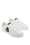 Dolce & Gabbana White leather sneakers for men - logo, coat of arms. 100% genuine leather. lacing. height 2cm. Country of manufacture: Italy. Care: specialized cleaning - photo 3