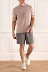 Pink cotton T-shirt for men Brunello Cucinelli - piping on the collar and sleeves. 100% cotton. Country of manufacture: Italy. Care: specialized cleaning - photo 2