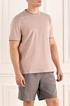 Brunello Cucinelli Pink cotton T-shirt for men - piping on the collar and sleeves. 100% cotton. Country of manufacture: Italy. Care: specialized cleaning - photo 3