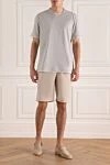 Gray cotton T-shirt for men Brunello Cucinelli - melange, piping on the collar and sleeves. 100% cotton. Country of origin: Italy. Care: specialized cleaning - photo 2