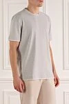 Brunello Cucinelli Gray cotton T-shirt for men - melange, piping on the collar and sleeves. 100% cotton. Country of origin: Italy. Care: specialized cleaning - photo 3