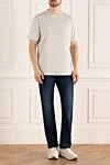 Gray cotton T-shirt for men Brunello Cucinelli - melange, piping on the collar and sleeves. 100% cotton. Country of origin: Italy. Care: specialized cleaning - photo 2