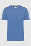 Brunello Cucinelli Blue cotton T-shirt for men - edging on the collar. 100% cotton. Country of origin: Italy. Care: specialized cleaning - photo 1
