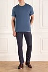 Blue cotton T-shirt for men Brunello Cucinelli - edging on the collar. 100% cotton. Country of origin: Italy. Care: specialized cleaning - photo 2