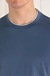 Brunello Cucinelli Blue cotton T-shirt for men - edging on the collar. 100% cotton. Country of origin: Italy. Care: specialized cleaning - photo 5