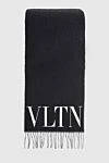 Valentino Black wool scarf for men - logo, fringe. 100% wool. Country of manufacture: Italy. Care: specialized cleaning - photo 1