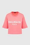 Balmain Футболка из хлопка розовая женская розовая - логотип, свободный крой. 100% хлопок. Страна производитель: Франция. Уход: специализированная чистка - фото 1